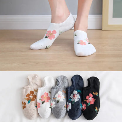 5 Pairs Women Cotton Floral Socks – Soft & Breathable