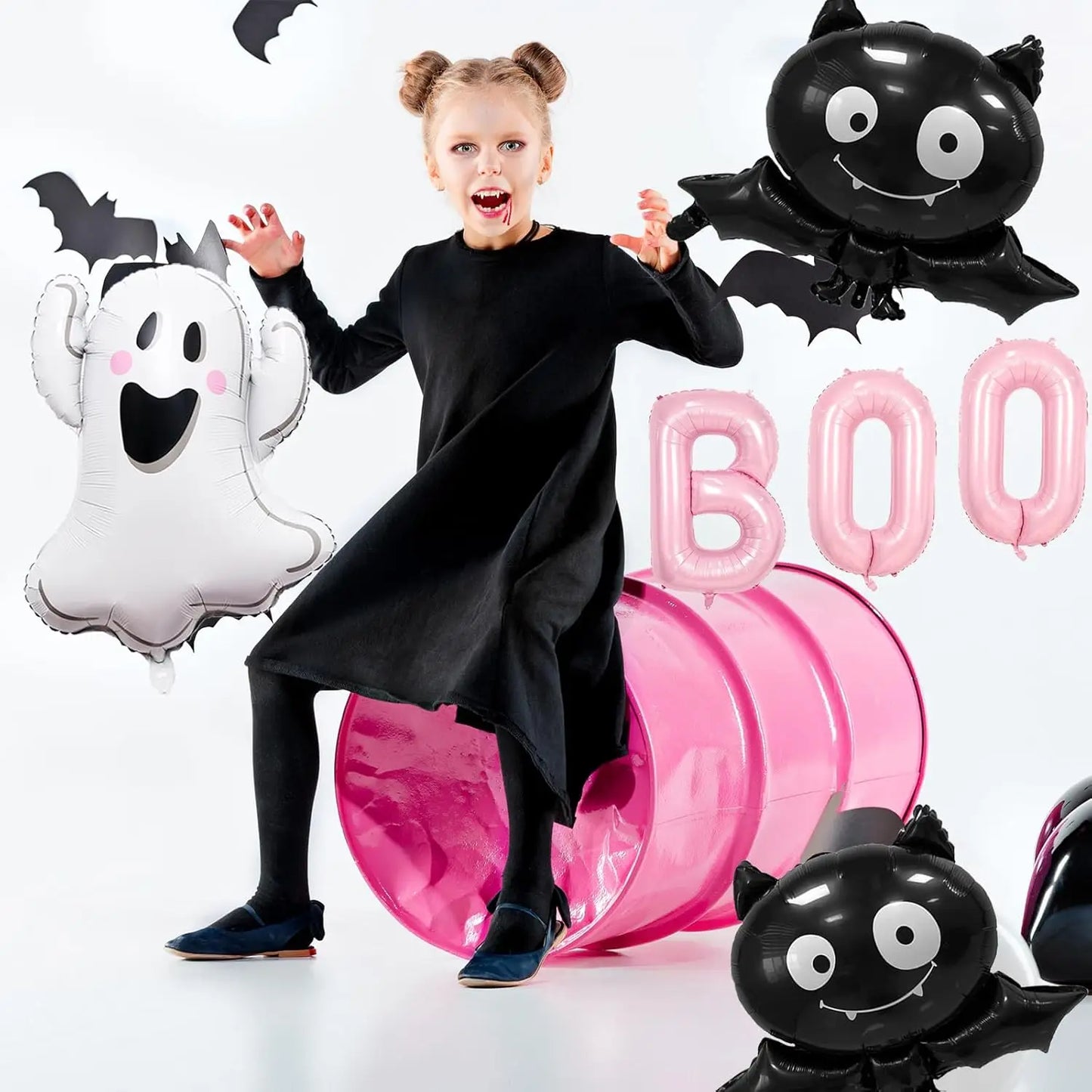 Pink Ghost Balloons Set | Halloween BOO & Bat Foil Balloons