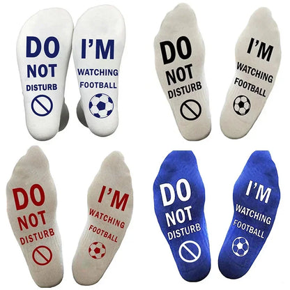 "Do Not Disturb Watching Football" Printed Cotton Crew Socks for Men