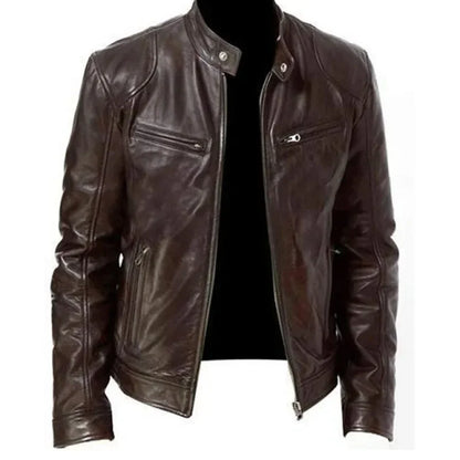 Men's PU Leather Motorcycle Jacket – Slim Fit Zipper Design