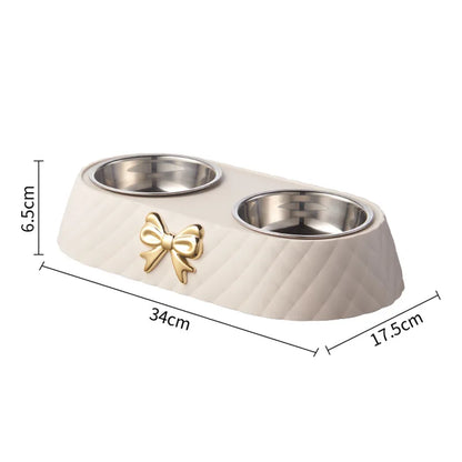 Double Stainless Steel Pet Bowl with Bow-Tie Design