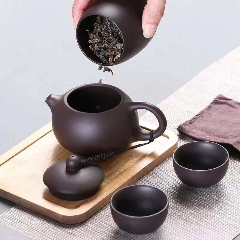 Travel Teapot Set with Tea Caddy in Convenient Travel Bag