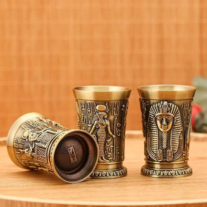 30ML Vintage Metal Egyptian Wine Glass – Pharaoh Tut Engraved Goblet