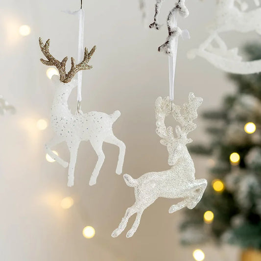 Christmas Tree Hanging Pendants - Glitter Small Xmas Deer Ornaments