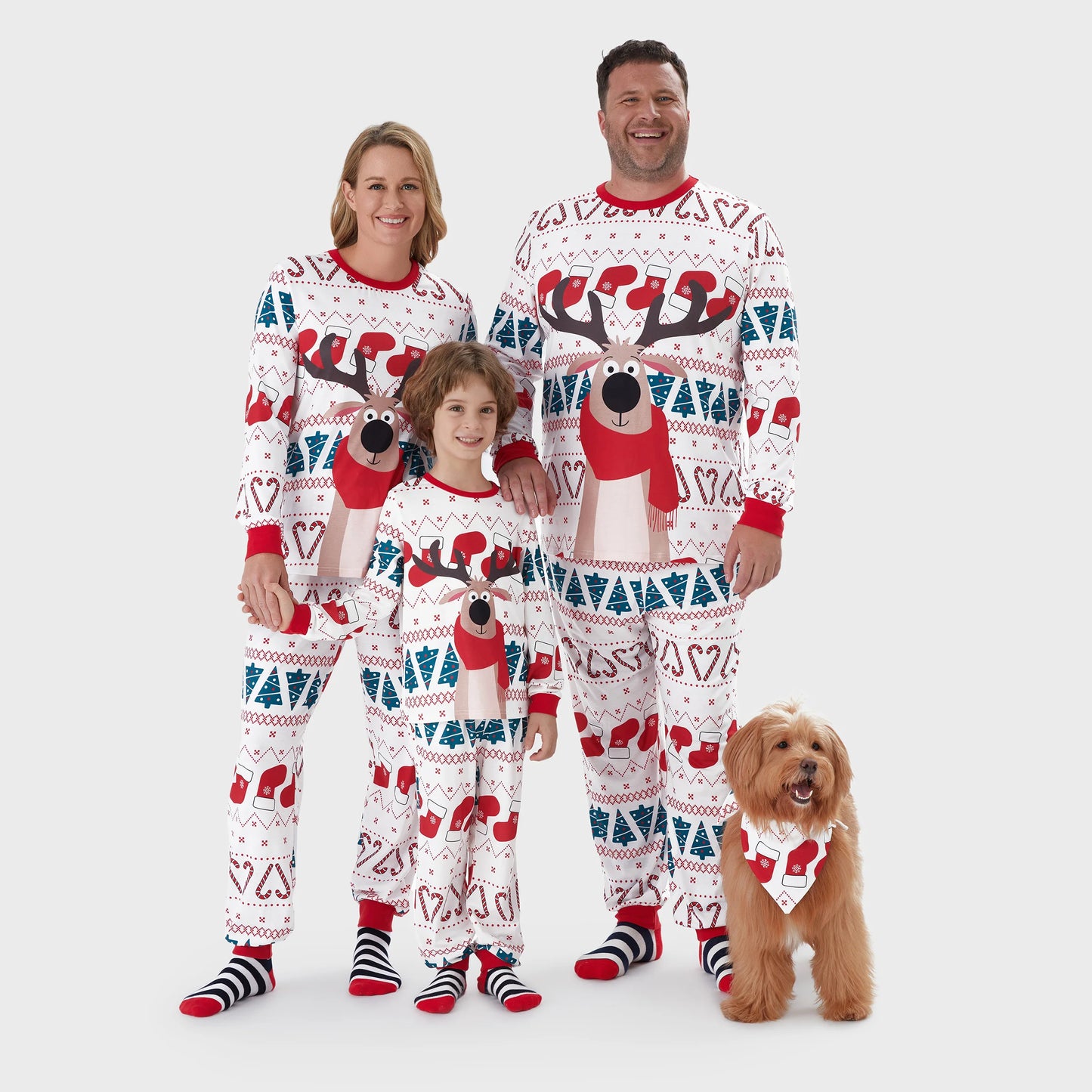 Family Matching Christmas Pajama Set – Reindeer Big Graphic Allover Pattern