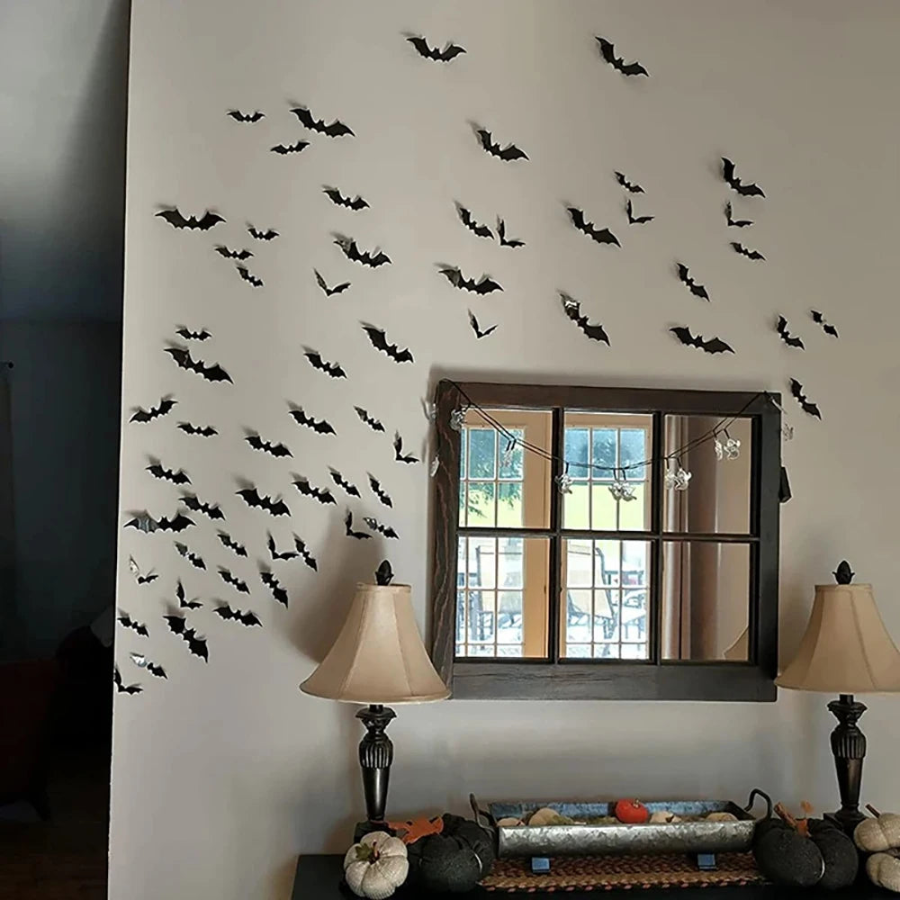 Halloween Bat Decorations | Black PVC Bat Wall Stickers