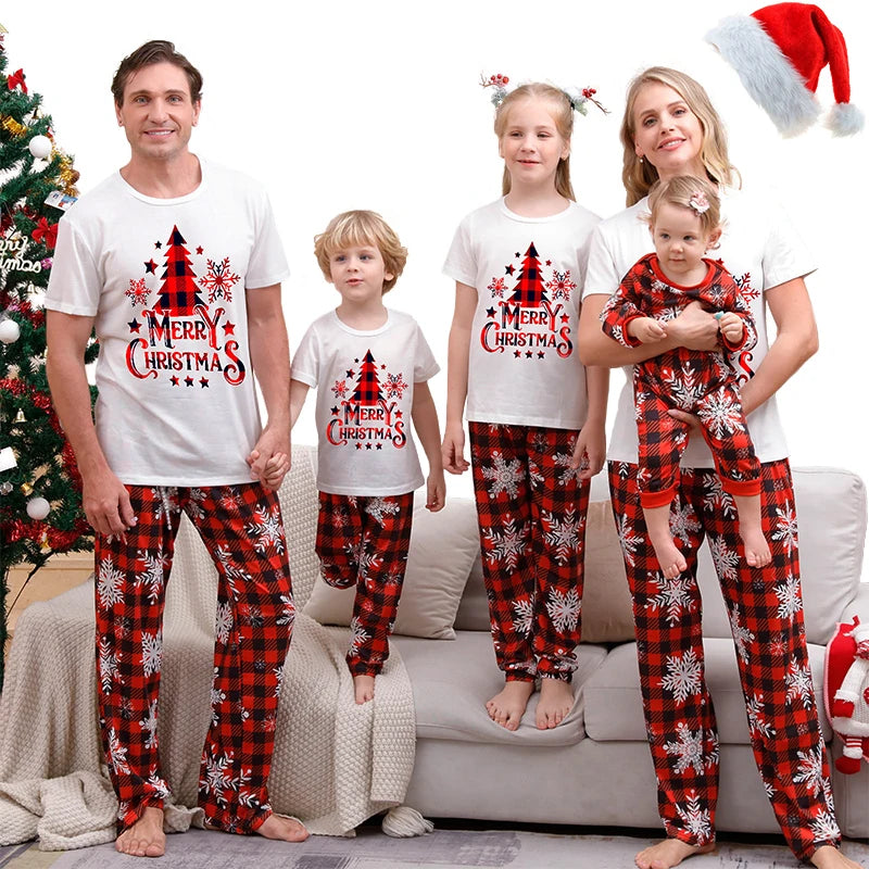 Family Matching Christmas Pajama Set – T-shirt & Plaid Pants