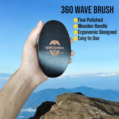 Gracemen Natural Wood Beard Grooming Brush - 360 Wave Brush for Black Men