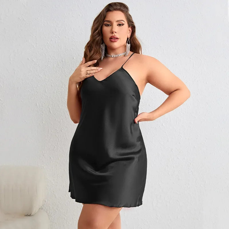 Plus Size Silk Satin V-Neck Sleeveless Nightgown