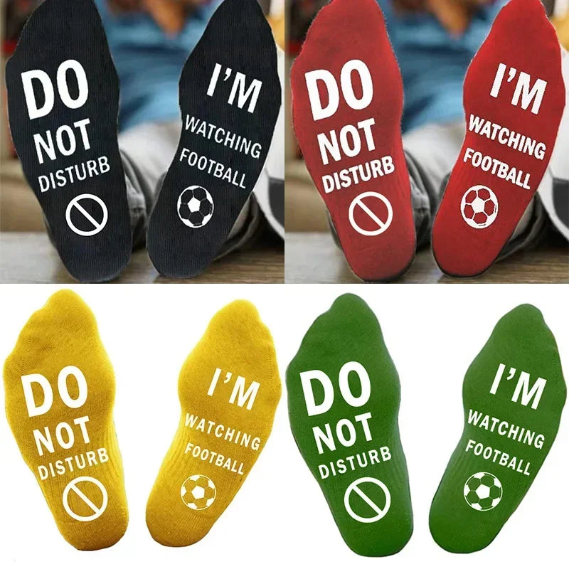 "Do Not Disturb Watching Football" Printed Cotton Crew Socks for Men