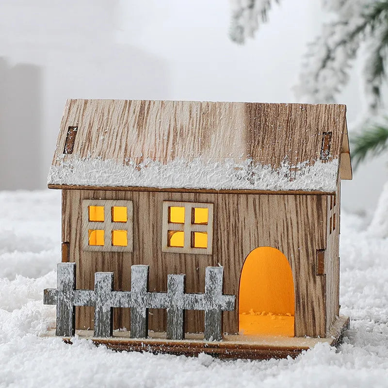 Christmas LED Light Wooden House - Luminous Cabin Table Ornament & Night Lamp