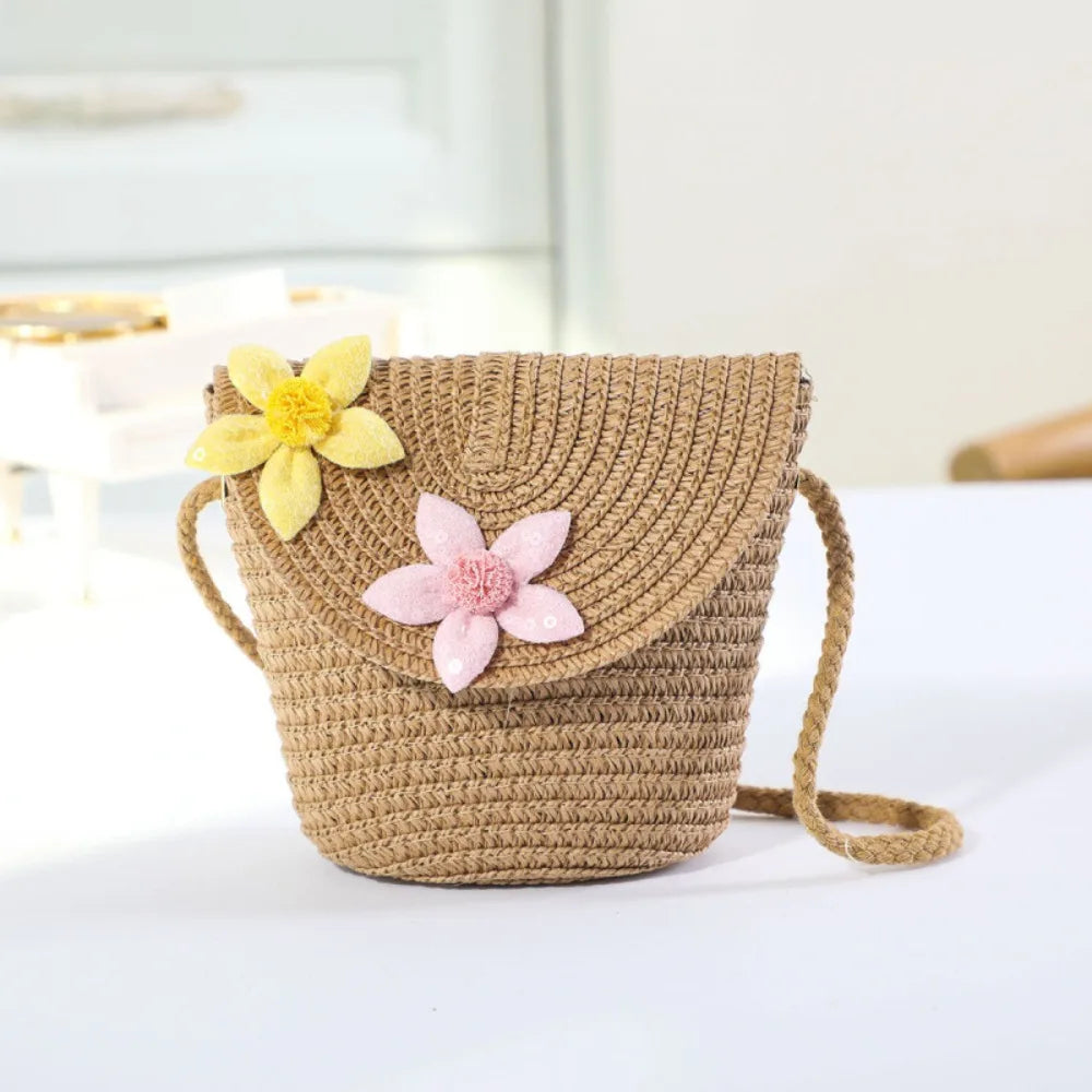 Cute Heart Pattern Straw Beach Bag for Kids