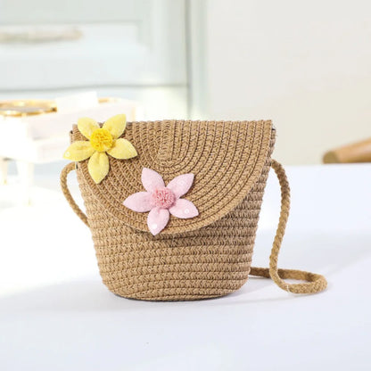 Cute Heart Pattern Straw Beach Bag for Kids