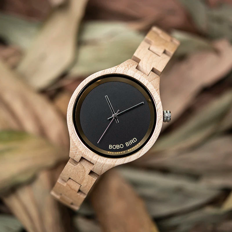 Luxury Women's Wooden Quartz Watch with Customized Gift Box