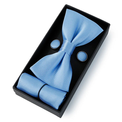 Classic Black Bowtie Set for Men – Bowtie, Pocket Square & Cufflinks in Gift Box