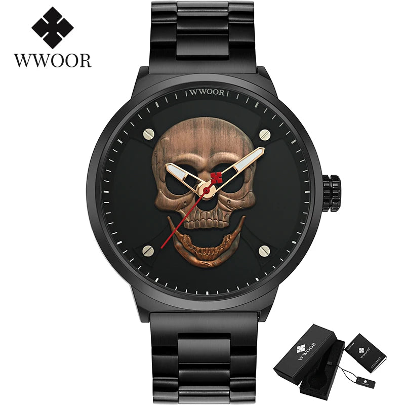 Men's Pirate Style Skull Watch - Quartz Sports Wristwatch