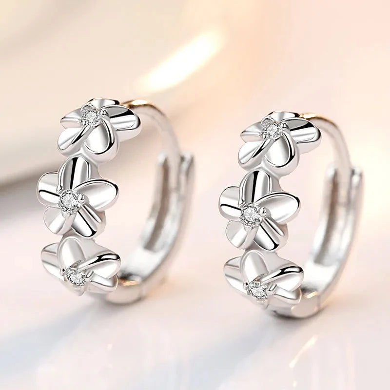 925 Sterling Silver Needle Earrings for Women - Crystal Zircon Flower Studs