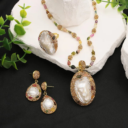 Elegant Natural Baroque Pearl Jewelry Set