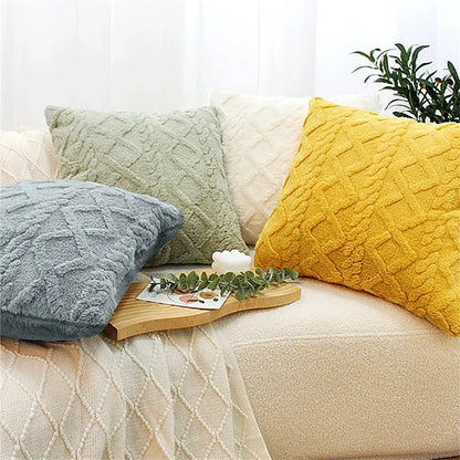 Throw Pillow Cover – 50x50cm Soft Plush Faux Wool for Sofa