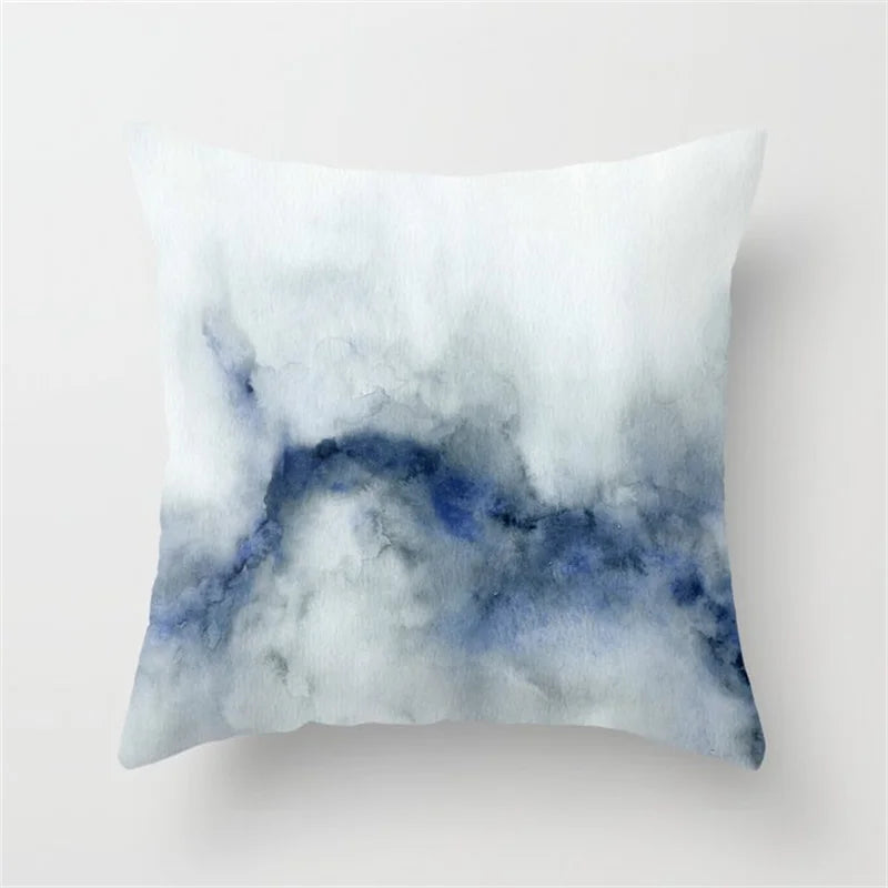 Blue Ink Geometric Cushion Cover – Heart Round Sofa Pillowcase