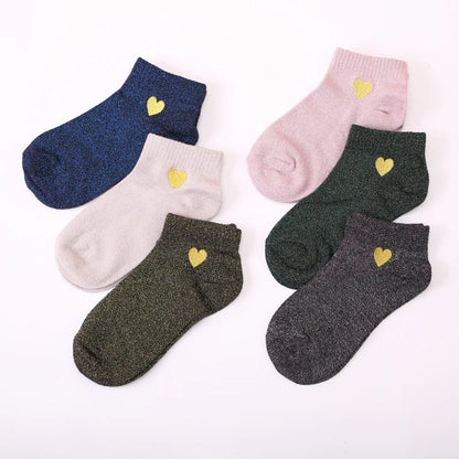 Women Embroidery Love Heart Glitter Socks