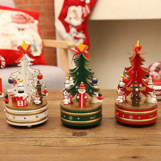 Christmas Wooden Rotating Music Box - Carousel & Christmas Tree Decoration