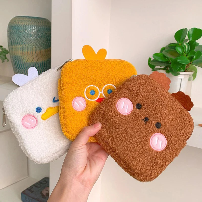 Cute Plush Portable Storage Bag for Pads, Makeup & Accessories