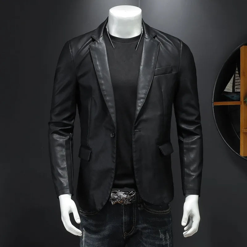 New Men's Slim Fit Leather Jacket - PU Casual Motorcycle Coat