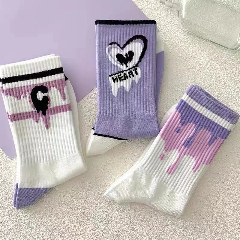 7 Pairs of Women's Purple Heart Pattern Socks