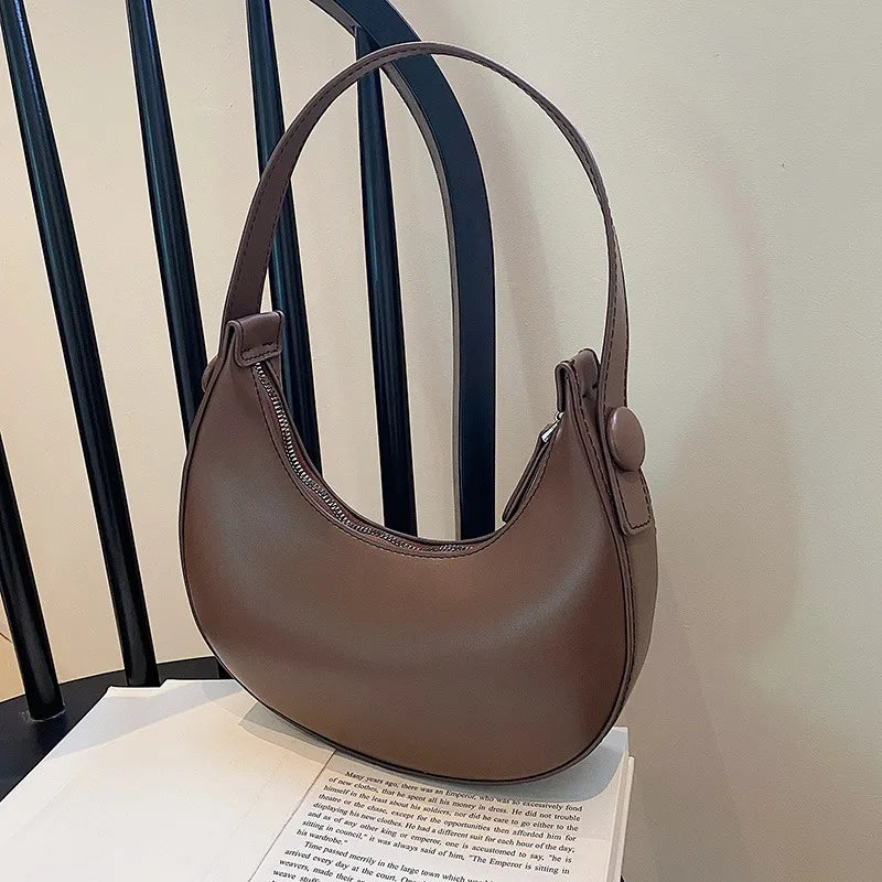 Solid Color PU Zipper Fashion Hobo Bag