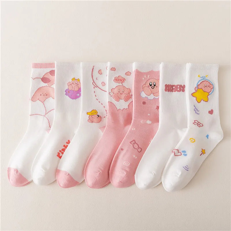 7 Pairs of Cute Pink Girls' Mid Length Socks