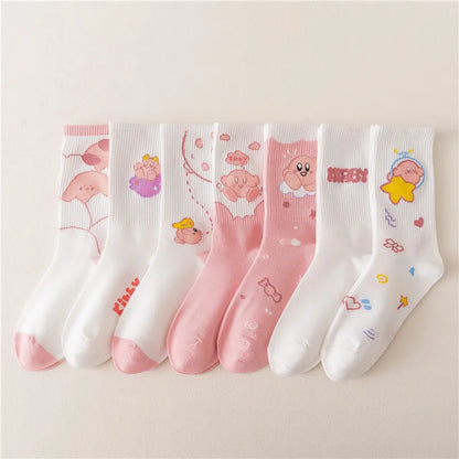 7 Pairs of Cute Pink Girls' Mid Length Socks