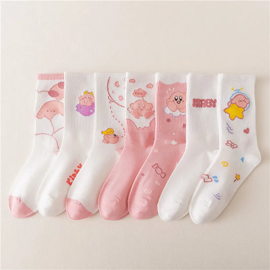 7 Pairs of Cute Pink Girls' Mid Length Socks