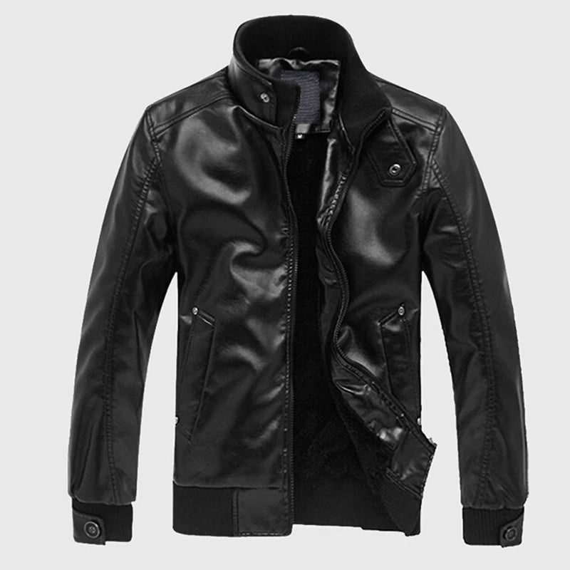 Men's Slim Fit Stand Collar Zipper Leather Jacket