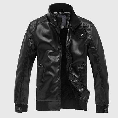 Men's Slim Fit Stand Collar Zipper Leather Jacket