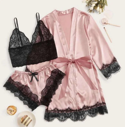 4-Piece Women's Satin Sleepwear Pajamas Set