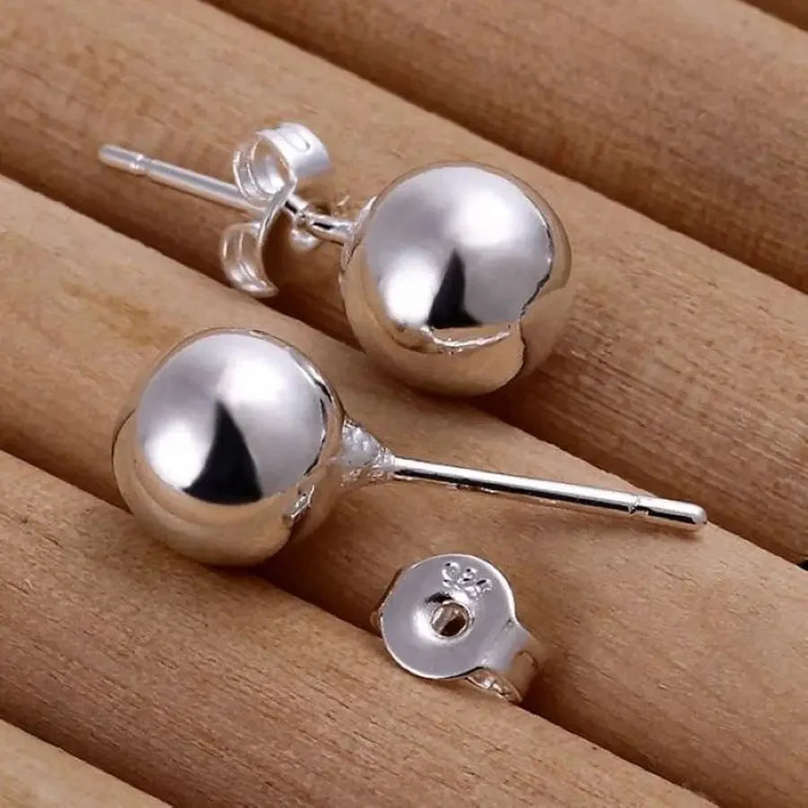 Fashion 8mm Beads 925 Sterling Silver Earrings