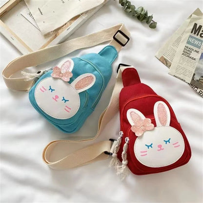 Cute Little Rabbit Children’s Crossbody Bag | Cartoon Canvas Chest Bag for Boys & Girls | Fashionable Kids Wallet & Purse | Shoulder Bag Gift