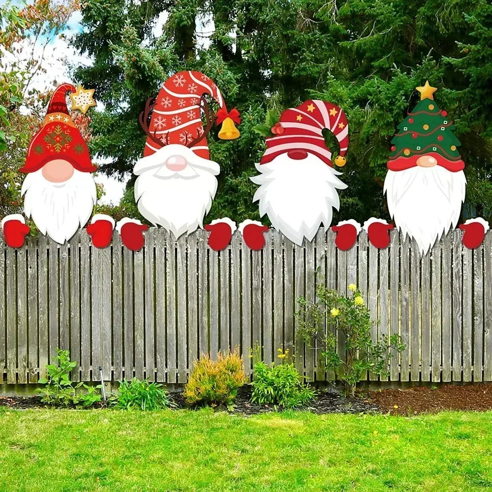 Christmas Fence Decoration – Cute Santa Claus Yard Signs