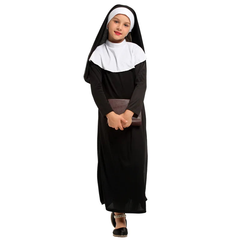 Girls Catholic Nun Costume | Black Christian Missionary Dress