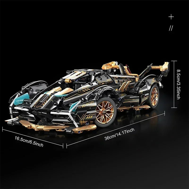 Black V12 Roadster RC Tech Racer 1:14 DIY Building Block Car