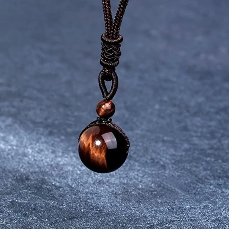 Natural Tiger Eye Stone Necklaces for Men – High Quality Round Beads Pendant Necklaces with Fashion Rope Chain