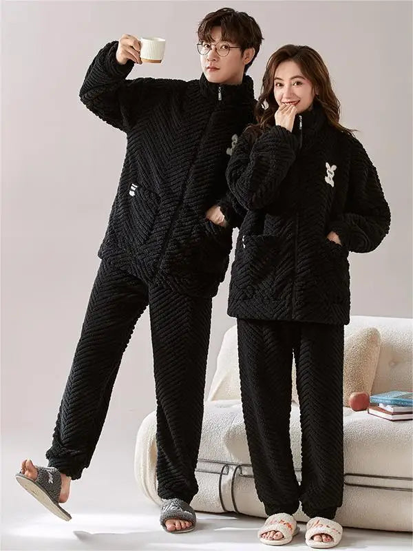 Winter Warm Couples Pajamas Set for Women - Cozy Fleece Wool Nightwear