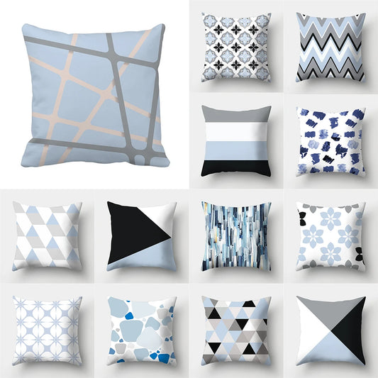 Minimalist Geometry Grey Blue Cushion Pillow Case – 45x45cm