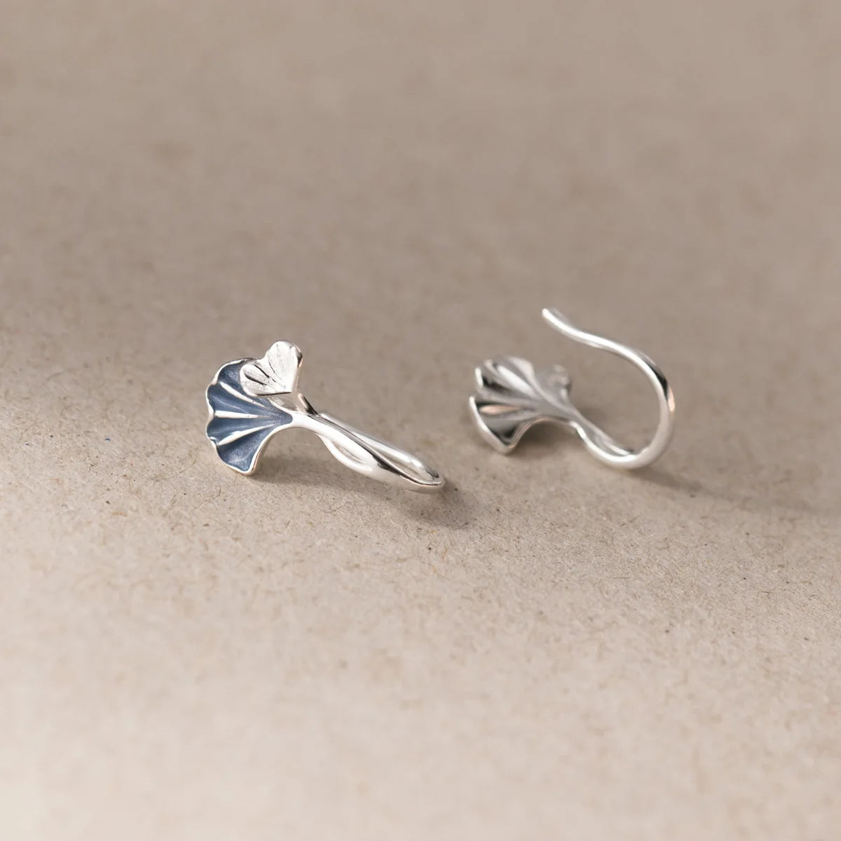 925 Sterling Silver Ginkgo Leaf Stud Earrings