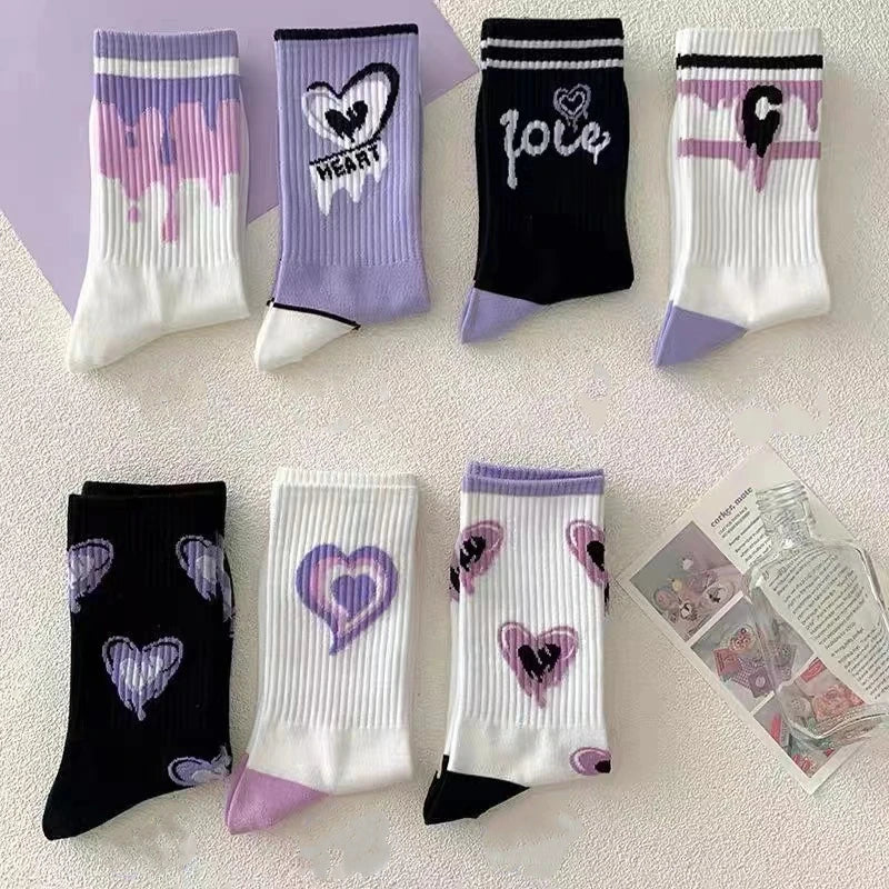 7 Pairs of Women's Purple Heart Pattern Socks