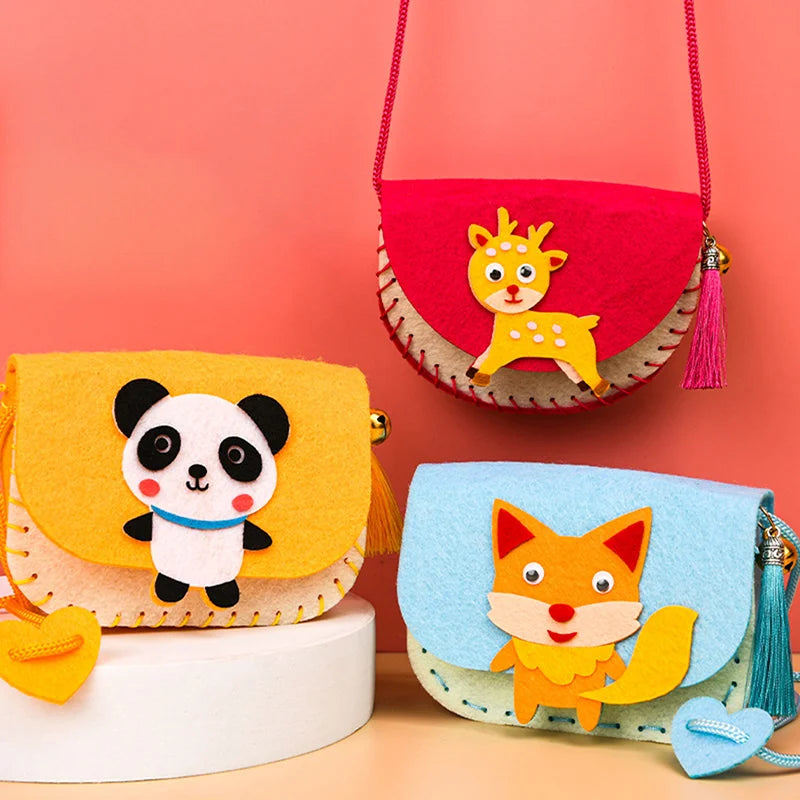 DIY Cute Cartoon Children's Handmade Non-Woven Crossbody Bag Craft Kits - Weaving Messenger Shoulder Handbag Coin Purse