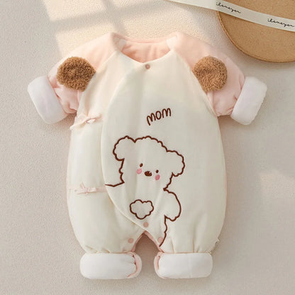 Winter Newborn Baby Romper – Bear Embroidery Jumpsuit