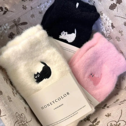 Cute Cat Mink Fleece Coral Plush Socks