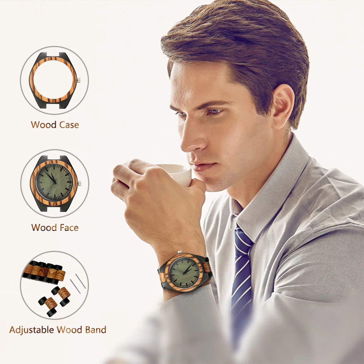 Personalized Luxury Wood Quartz Chronograph Wrist Watch for Men